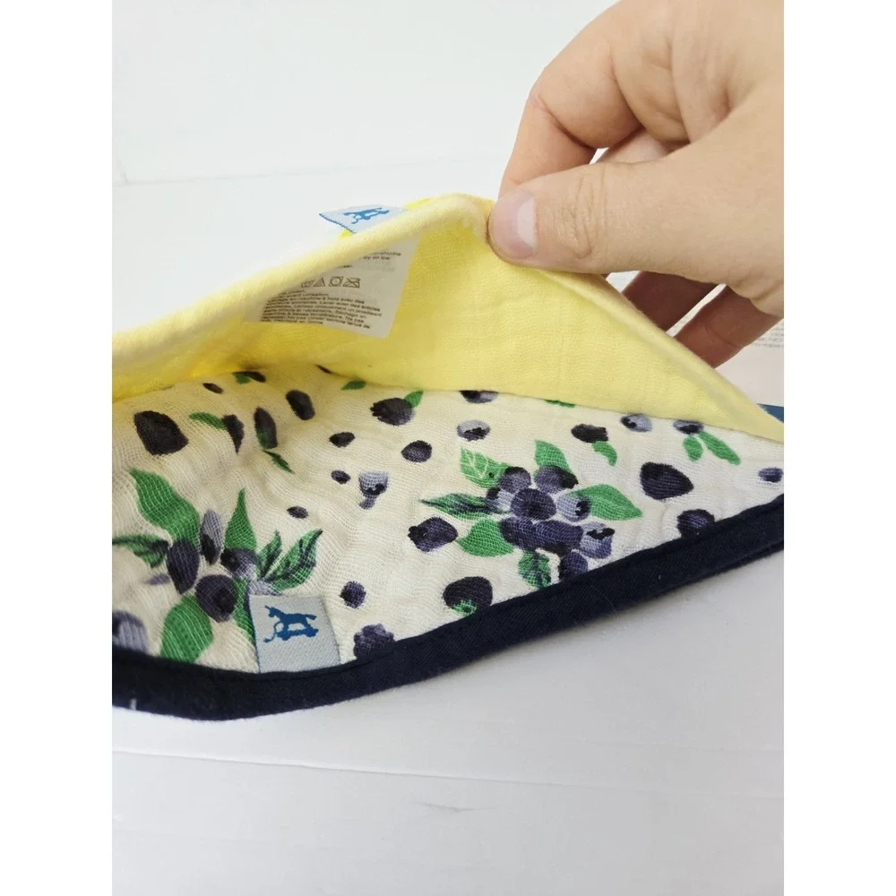 Little Unicorn Cotton Muslin Bandana Bib Lemon Blueberry yellow blue NEW 2 pack